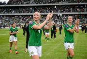 16 July 2024; Louise Quinn and Anna Patten, right, of Republic of Ireland after the 2025 UEFA Women's European Championship qualifying group A match between Republic of Ireland and France at Páirc Uí Chaoimh in Cork. Photo by Stephen McCarthy/Sportsfile