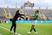 16 July 2024; Katie McCabe of Republic of Ireland with physiotherapist Angela Kenneally before the 2025 UEFA Women's European Championship qualifying group A match between Republic of Ireland and France at Páirc Uí Chaoimh in Cork. Photo by Stephen McCarthy/Sportsfile
