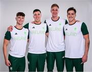 17 July 2024; Pictured is, from left, Conor Ferguson, Darragh Greene, Shane Ryan and Max McCuske during the Team Ireland Paris 2024 team announcement for Swimming at the Crowne Plaza Hotel in Blanchardstown, Dublin. Photo by David Fitzgerald/Sportsfile