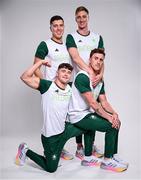 17 July 2024; Pictured is, front row, Conor Ferguson, left, and Max McCusker, with back row, Darragh Greene, left, and Shane Ryan during the Team Ireland Paris 2024 team announcement for Swimming at the Crowne Plaza Hotel in Blanchardstown, Dublin. Photo by David Fitzgerald/Sportsfile