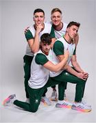 17 July 2024; Pictured is, front row, Conor Ferguson, left, and Max McCusker, with back row, Darragh Greene, left, and Shane Ryan during the Team Ireland Paris 2024 team announcement for Swimming at the Crowne Plaza Hotel in Blanchardstown, Dublin. Photo by David Fitzgerald/Sportsfile