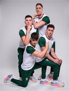 17 July 2024; Pictured is, front row, Conor Ferguson, left, and Max McCusker, with back row, Darragh Greene, left, and Shane Ryan during the Team Ireland Paris 2024 team announcement for Swimming at the Crowne Plaza Hotel in Blanchardstown, Dublin. Photo by David Fitzgerald/Sportsfile