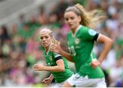 16 July 2024; Denise O'Sullivan, left, and Leanne Kiernan of Republic of Ireland during the 2025 UEFA Women's European Championship qualifying group A match between Republic of Ireland and France at Páirc Uí Chaoimh in Cork. Photo by Stephen McCarthy/Sportsfile