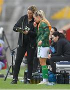 16 July 2024; Republic of Ireland assistant coach Emma Byrne and Lily Agg during the 2025 UEFA Women's European Championship qualifying group A match between Republic of Ireland and France at Páirc Uí Chaoimh in Cork. Photo by Stephen McCarthy/Sportsfile