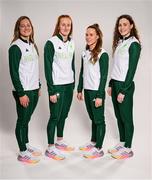 17 July 2024; Swimmers, from left, Mona McSharry, Danielle Hill, Ellen Walshe and Erin Riordan during the Team Ireland Paris 2024 team announcement for Swimming at the Crowne Plaza Hotel in Blanchardstown, Dublin. Photo by David Fitzgerald/Sportsfile