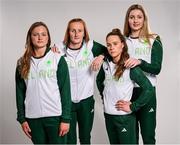 17 July 2024; Swimmers, from left, Mona McSharry, Danielle Hill, Ellen Walshe and Grace Davison during the Team Ireland Paris 2024 team announcement for Swimming at the Crowne Plaza Hotel in Blanchardstown, Dublin. Photo by David Fitzgerald/Sportsfile