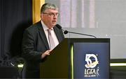 18 July 2024; Munster Council chairman Ger Ryan speaking during a special LGFA 50th Anniversary celebration event at The DOME in Thurles, Tipperary. Photo by Brendan Moran/Sportsfile