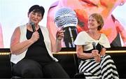 18 July 2024; 10-time All-Ireland Senior medallist, five-time All Star and the first lady to score a point at Croke Park in the 1986 All-Ireland Junior Final, Marie Crotty of Waterford, left, and Deirdre Quinn, during a special LGFA 50th Anniversary celebration event at The DOME in Thurles, Tipperary. Photo by Brendan Moran/Sportsfile