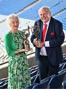 19 July 2024; Lifetime Achievement recipients former Dublin camogie player Kay Ryder and Dr Con Murphy with their awards during the GPA Hurling & Camogie Legends Lunch at Croke Park in Dublin. Photo by Sam Barnes/Sportsfile