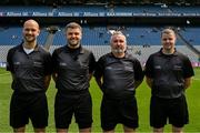 14 July 2024; Referee Conor Dourneen and officials before the GAA Football All-Ireland Junior Championship final between London and New York at Croke Park in Dublin. Photo by Ray McManus/Sportsfile
