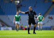 14 July 2024; Referee Conor Dourneen during the GAA Football All-Ireland Junior Championship final between London and New York at Croke Park in Dublin. Photo by Ray McManus/Sportsfile