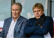 19 July 2024; Former Republic of Ireland manager Brian Kerr, left, and Gerry Smith during the Sports Direct Men’s FAI Cup second round match between Bohemians and Shamrock Rovers at Dalymount Park in Dublin. Photo by Stephen McCarthy/Sportsfile