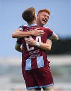 19 July 2024; Warren Davis of Drogheda United celebrates with team-mate James Bolger after scoring his side's second goal during the Sports Direct Men’s FAI Cup second round match between Drogheda United and Dundalk at Weavers Park in Drogheda, Louth. Photo by Shauna Clinton/Sportsfile