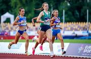 19 July 2024; Saoirse Fitzgerald of Ireland, centre, competing in the women's 800m heats during day two of the European U18 Athletics Championships at the National Athletics Stadium in Banská Bystrica, Slovakia. Photo by Coen Schilderman/Sportsfile