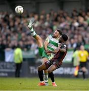 19 July 2024; Roberto Lopes of Shamrock Rovers in action against James Akintunde of Bohemians during the Sports Direct Men’s FAI Cup second round match between Bohemians and Shamrock Rovers at Dalymount Park in Dublin. Photo by Seb Daly/Sportsfile