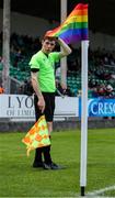 19 July 2024; Second assistant referee Keenan Deering during the Sports Direct Men’s FAI Cup second round match between Treaty United and Kilbarrack United at Markets Field in Limerick. Photo by Michael P Ryan/Sportsfile