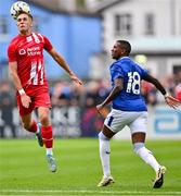 19 July 2024; Colin Mooney of Sligo Rovers in action against Ashley Young of Everton during the pre-season friendly match between Sligo Rovers and Everton at The Showgrounds in Sligo. Photo by Stephen Marken/Sportsfile
