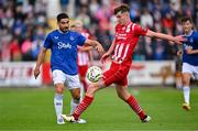 19 July 2024; Neal Maupay of Everton in action against Gareth McElroy of Sligo Rovers during the pre-season friendly match between Sligo Rovers and Everton at The Showgrounds in Sligo. Photo by Stephen Marken/Sportsfile