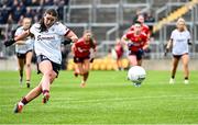 20 July 2024; Róisín Leonard of Galway scores her side's first goal, a penalty, during the TG4 All-Ireland Ladies Football Senior Championship semi-final match between Cork and Galway at Glenisk O’Connor Park in Tullamore, Offaly. Photo by Piaras Ó Mídheach/Sportsfile