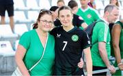 21 July 2024; Ellen Dolan of Republic of Ireland with family after the UEFA Women's Under-19 European Championships Group B match between Republic of Ireland and Netherlands at Futbolo Stadionas Marijampoleje in Marijampole, Lithuania. Photo by Saulius Cirba/Sportsfile