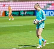 21 July 2024; Republic of Ireland goalkeeper Katie Keane during the UEFA Women's Under-19 European Championships Group B match between Republic of Ireland and Netherlands at Futbolo Stadionas Marijampoleje in Marijampole, Lithuania. Photo by Saulius Cirba/Sportsfile