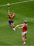 21 July 2024; Mark Coleman of Cork in action against David Reidy of Clare during the GAA Hurling All-Ireland Senior Championship Final between Clare and Cork at Croke Park in Dublin. Photo by Daire Brennan/Sportsfile