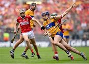 21 July 2024; David Fitzgerald of Clare in action against Mark Coleman of Cork during the GAA Hurling All-Ireland Senior Championship Final between Clare and Cork at Croke Park in Dublin. Photo by David Fitzgerald/Sportsfile
