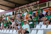 21 July 2024; Republic of Ireland supporters before the UEFA Women's Under-19 European Championships Group B match between Republic of Ireland and Netherlands at Futbolo Stadionas Marijampoleje in Marijampole, Lithuania. Photo by Saulius Cirba/Sportsfile