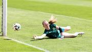 21 July 2024; Republic of Ireland goalkeeper Katie Keane warms up before the UEFA Women's Under-19 European Championships Group B match between Republic of Ireland and Netherlands at Futbolo Stadionas Marijampoleje in Marijampole, Lithuania. Photo by Saulius Cirba/Sportsfile