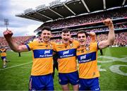 21 July 2024; Clare players, from left, Cathal Malone, David Fitzgerald and Aidan McCarthy celebrate after the GAA Hurling All-Ireland Senior Championship Final between Clare and Cork at Croke Park in Dublin. Photo by David Fitzgerald/Sportsfile