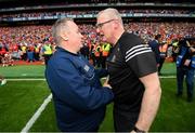 21 July 2024; Clare manager Brian Lohan shakes hands with Cork manager Pat Ryan, left, after the GAA Hurling All-Ireland Senior Championship Final between Clare and Cork at Croke Park in Dublin. Photo by Stephen McCarthy/Sportsfile