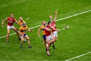 21 July 2024; Robbie O'Flynn of Cork catches a high ball near the end of the GAA Hurling All-Ireland Senior Championship Final between Clare and Cork at Croke Park in Dublin. Photo by Daire Brennan/Sportsfile