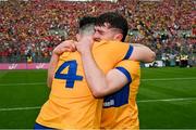 21 July 2024; Adam Hogan of Clare celebrates with Conor Leen, 4, after the GAA Hurling All-Ireland Senior Championship Final between Clare and Cork at Croke Park in Dublin. Photo by Ray McManus/Sportsfile