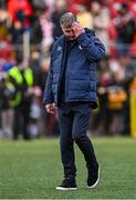 21 July 2024; St Patrick's Athletic manager Stephen Kenny reacts after the Sports Direct Men’s FAI Cup second round match between Derry City and St Patrick’s Athletic at the Ryan McBride Brandywell Stadium in Derry. Photo by Ben McShane/Sportsfile