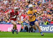 21 July 2024; Aidan McCarthy of Clare in action against Tommy O'Connell of Cork during the GAA Hurling All-Ireland Senior Championship Final between Clare and Cork at Croke Park in Dublin. Photo by John Sheridan/Sportsfile
