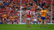 21 July 2024; Clare captain Tony Kelly, 10, shoots past Cork goalkeeper Patrick Collins to score his sides 3rd goal during the GAA Hurling All-Ireland Senior Championship Final between Clare and Cork at Croke Park in Dublin. Photo by Ray McManus/Sportsfile