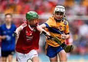 21 July 2024; Darragh Pettitt, Murrintown NS, Murrintown, Wexford, representing Clare, in action against Shay Mallie, Scoil Mhuire na mBuachaillí, Monaghan, representing Cork, during the GAA INTO Cumann na mBunscol Respect Exhibition Go Games at the GAA Hurling All-Ireland Senior Championship final between Clare and Cork at Croke Park in Dublin. Photo by Sam Barnes/Sportsfile