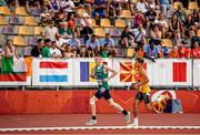 21 July 2024; Eoin O'Callaghan of Ireland, left, competing in the 1500m of the men's decathlon during day four of the European U18 Athletics Championships at the National Athletics Stadium in Banská Bystrica, Slovakia. Photo by Coen Schilderman/Sportsfile