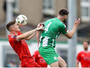 21 July 2024; John Martin of Shelbourne and Kilian Cantwell of Bray Wanderers compete for the header during the Sports Direct Men’s FAI Cup second round match between Bray Wanderers and Shelbourne at Carlisle Grounds in Bray, Wicklow. Photo by Thomas Flinkow/Sportsfile