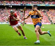 21 July 2024; Ian Galvin of Clare in action against Mark Coleman of Cork during the GAA Hurling All-Ireland Senior Championship Final match between Clare and Cork at Croke Park in Dublin. Photo by Seb Daly/Sportsfile
