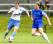 21 July 2024; Megan Seaton of Eastern Women’s Football League in action against Amy Lehane of Waterford Women’s League during the FAI Women’s Angela Hearst Inter-League Cup final match between Waterford Women’s League and Eastern Women’s Football League at Arklow Town FC in Wicklow. Photo by Matt Browne/Sportsfile