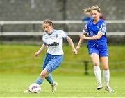 21 July 2024; Megan Seaton of Eastern Women’s Football League in action against Amy Lehane of Waterford Women’s League during the FAI Women’s Angela Hearst Inter-League Cup final match between Waterford Women’s League and Eastern Women’s Football League at Arklow Town FC in Wicklow. Photo by Matt Browne/Sportsfile
