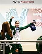 22 July 2024; Team Ireland boxer Michaela Walsh during their arrival at Charles de Gaulle airport in Paris ahead of the 2024 Paris Summer Olympic Games in Paris, France. Photo by Stephen McCarthy/Sportsfile