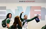 22 July 2024; Team Ireland boxer Michaela Walsh during their arrival at Charles de Gaulle airport in Paris ahead of the 2024 Paris Summer Olympic Games in Paris, France. Photo by Stephen McCarthy/Sportsfile