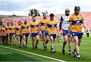 21 July 2024; Tony Kelly of Clare leads his side during the parade before GAA Hurling All-Ireland Senior Championship Final match between Clare and Cork at Croke Park in Dublin. Photo by Seb Daly/Sportsfile