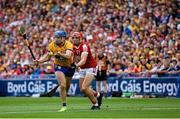 21 July 2024; Shane O'Donnell of Clare is tackled by Ciarán Joyce of Cork during the GAA Hurling All-Ireland Senior Championship Final between Clare and Cork at Croke Park in Dublin. Photo by Stephen McCarthy/Sportsfile