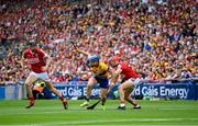 21 July 2024; Shane O'Donnell of Clare is tackled by Ciarán Joyce of Cork during the GAA Hurling All-Ireland Senior Championship Final between Clare and Cork at Croke Park in Dublin. Photo by Stephen McCarthy/Sportsfile