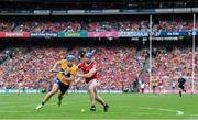 21 July 2024; Shane O'Donnell of Clare in action against Seán O'Donoghue of Cork during the GAA Hurling All-Ireland Senior Championship Final between Clare and Cork at Croke Park in Dublin. Photo by Stephen McCarthy/Sportsfile