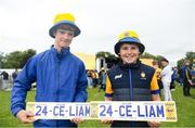 22 July 2024; Clare supporters Oisin Vaughan and Patrick Shannon, both from Lahinch, before the homecoming celebrations of the All-Ireland Senior Hurling Champions at Active Ennis Tim Smythe Park in Clare. Photo by John Sheridan/Sportsfile