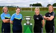 23 July 2024; In attendance, from left, Terenure Rangers manager Caroline Kelly, left, and captain Niamh Carroll with Whitehall Rangers AFC player/secretary Jennifer Kett and captain Charlie Graham during the FAI Women’s Amateur Cup Final Preview Event at FAI HQ in Dublin. Photo by Ben McShane/Sportsfile